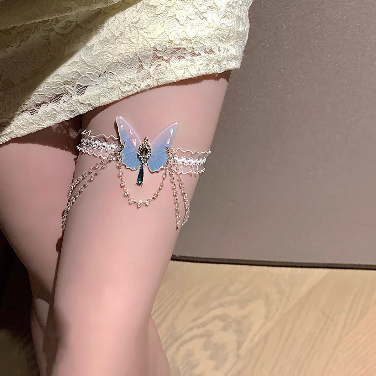 Body Jewelry Outfit - Modieuze vlinderpatroon elastische kant beenketting lief