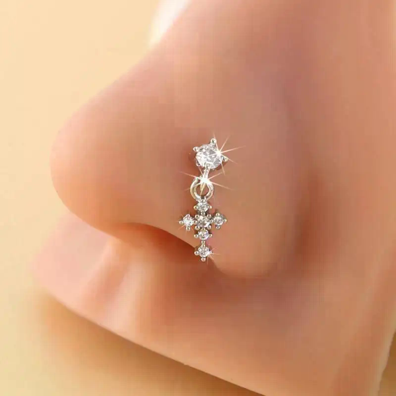 Body Jewelry Tunnels - Hangende neusringen voor vrouwen, kruisvormige zirkoon