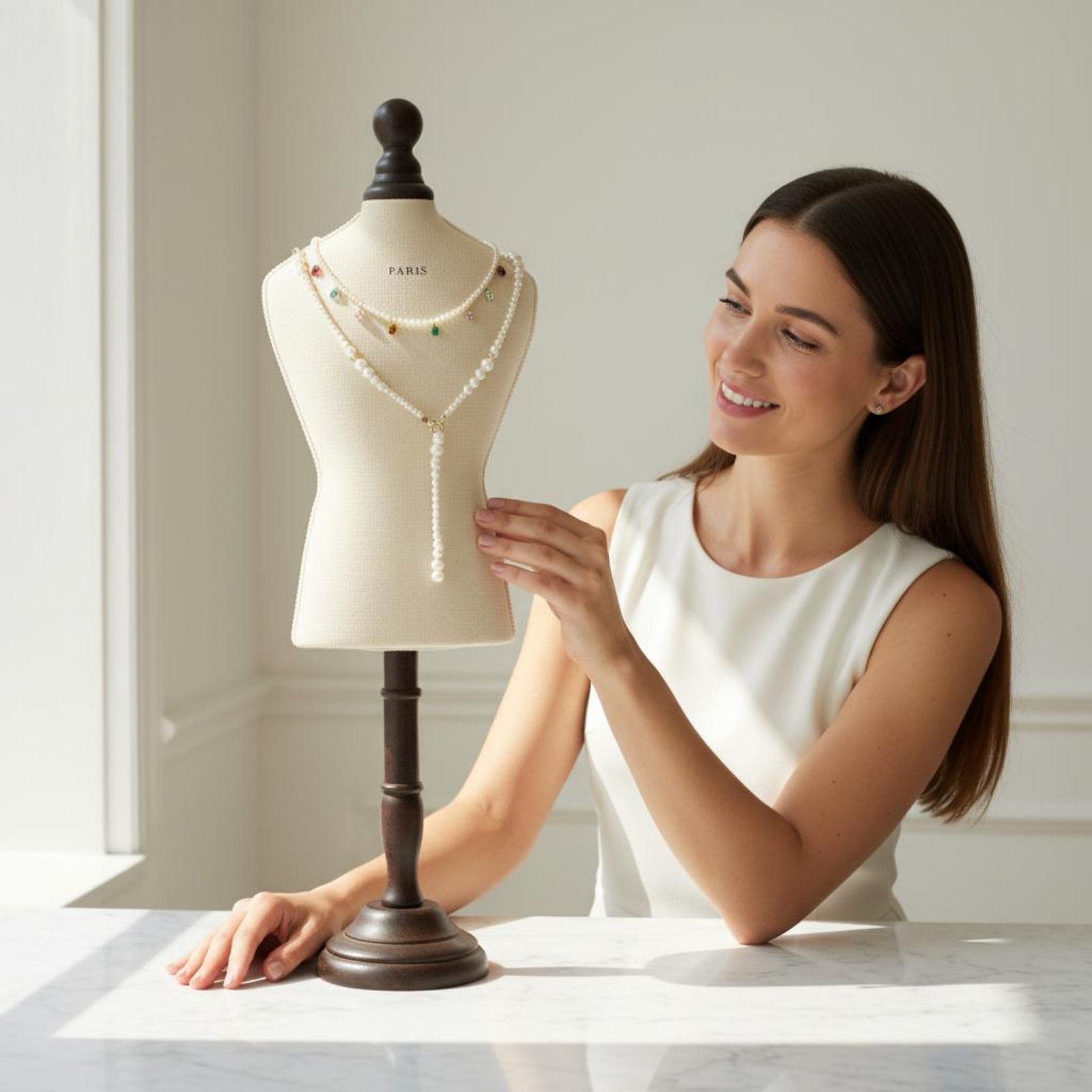 Body Jewelry Shop - Houten halskettingdisplay met standaard, juweliersbuste, stevige